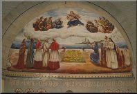 Fresque restaur&eacute;e Le Cardinal  Lavigerie pr&eacute;sente la basilique &agrave; la Vierge Marie. Maintenant on y a ajout&eacute; M&egrave;re Marie-Salom&eacute;, les Martyrs de l'Ouganda et le Cardinal Duval, archev&ecirc;que d'Alger de 1954 &agrave; 1988.